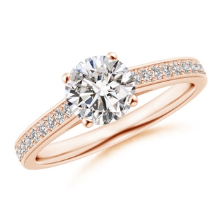 6.5mm IJI1I2 Prong-Set Solitaire Round Diamond Cathedral Ring in Rose Gold