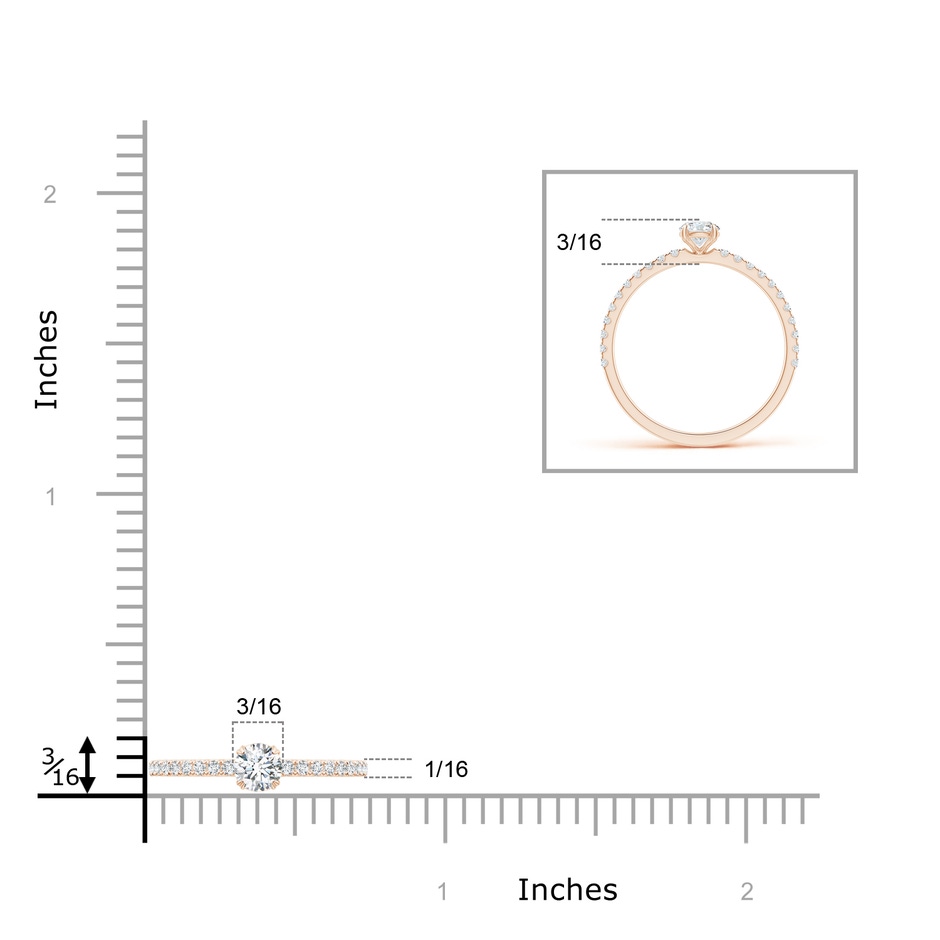 4.1mm GVS2 Classic Round Diamond Solitaire Ring with Accents in Rose Gold ruler