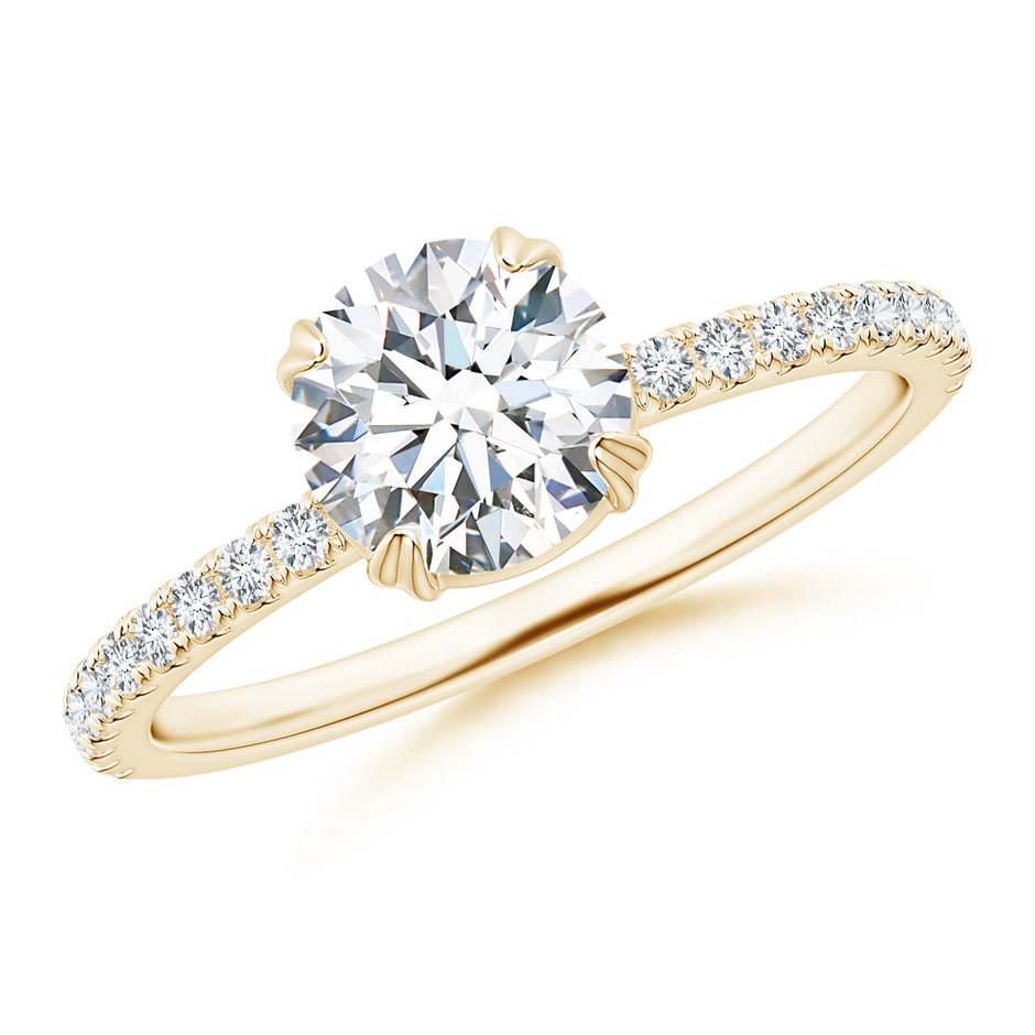 6.5mm GVS2 Classic Round Diamond Solitaire Ring with Accents in Yellow Gold 