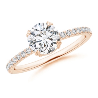 6.5mm HSI2 Classic Round Diamond Solitaire Ring with Accents in Rose Gold