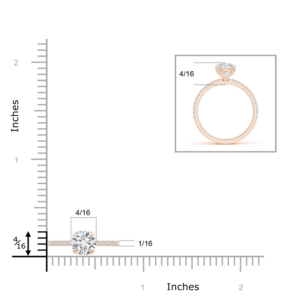 6.5mm HSI2 Classic Round Diamond Solitaire Ring with Accents in Rose Gold Ruler