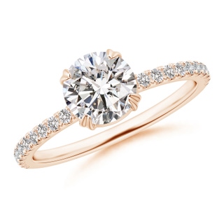 6.5mm IJI1I2 Classic Round Diamond Solitaire Ring with Accents in Rose Gold