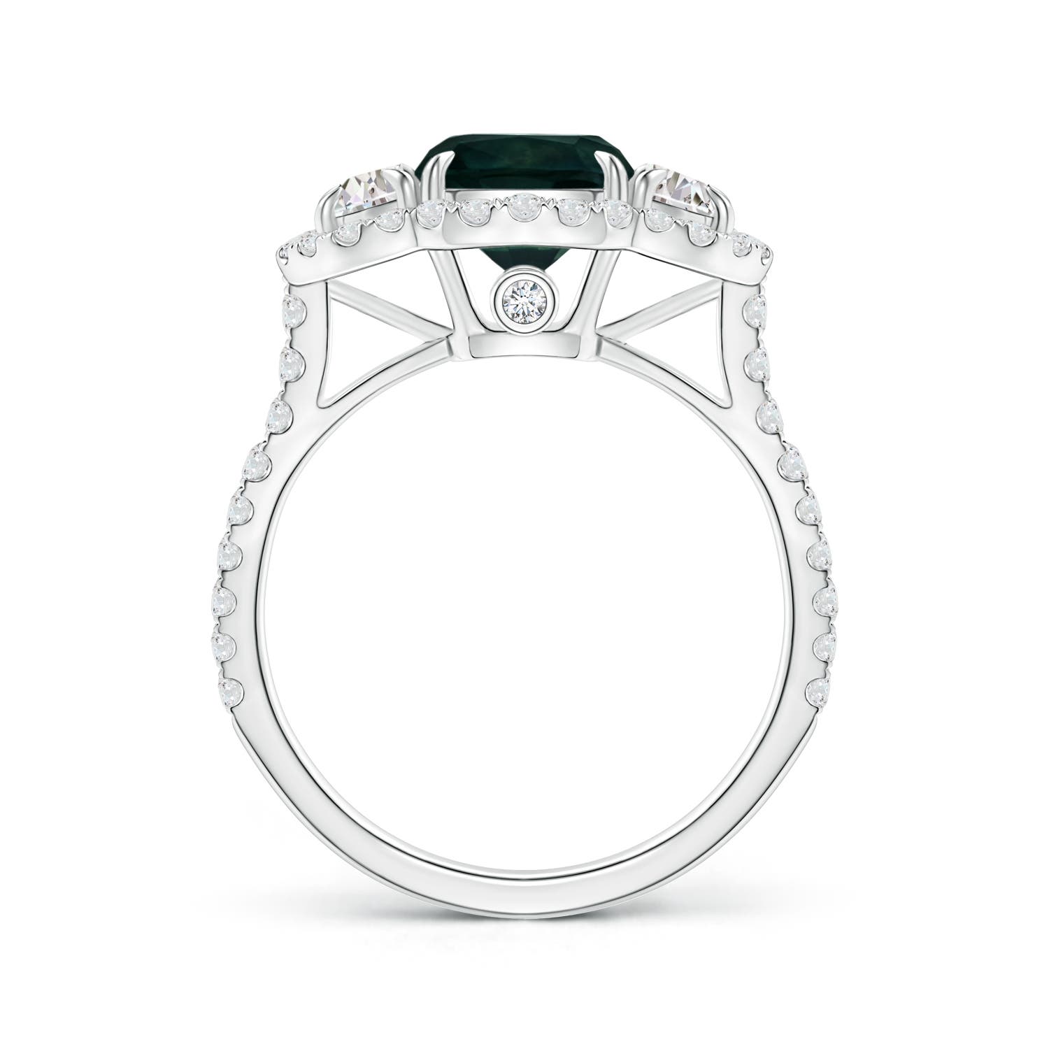 7.67x7.57x5.80mm AA GIA Certified Cushion Teal Sapphire Ring with Half Moon Diamonds in 18CT White Gold - side 2