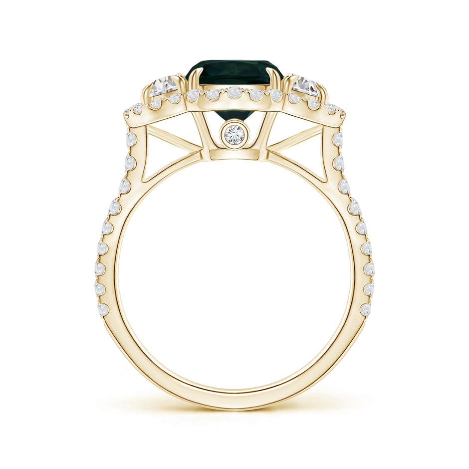 7.67x7.57x5.80mm AA GIA Certified Cushion Teal Sapphire Ring with Half Moon Diamonds in Yellow Gold side-1