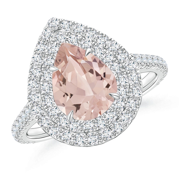 9x7mm AA Pear-Shaped Morganite Double Halo Ring in White Gold