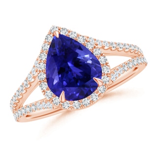 12.07x8.06x5.30mm AAA GIA Certified Pear-Shaped Tanzanite Halo Split Shank Ring in 18K Rose Gold