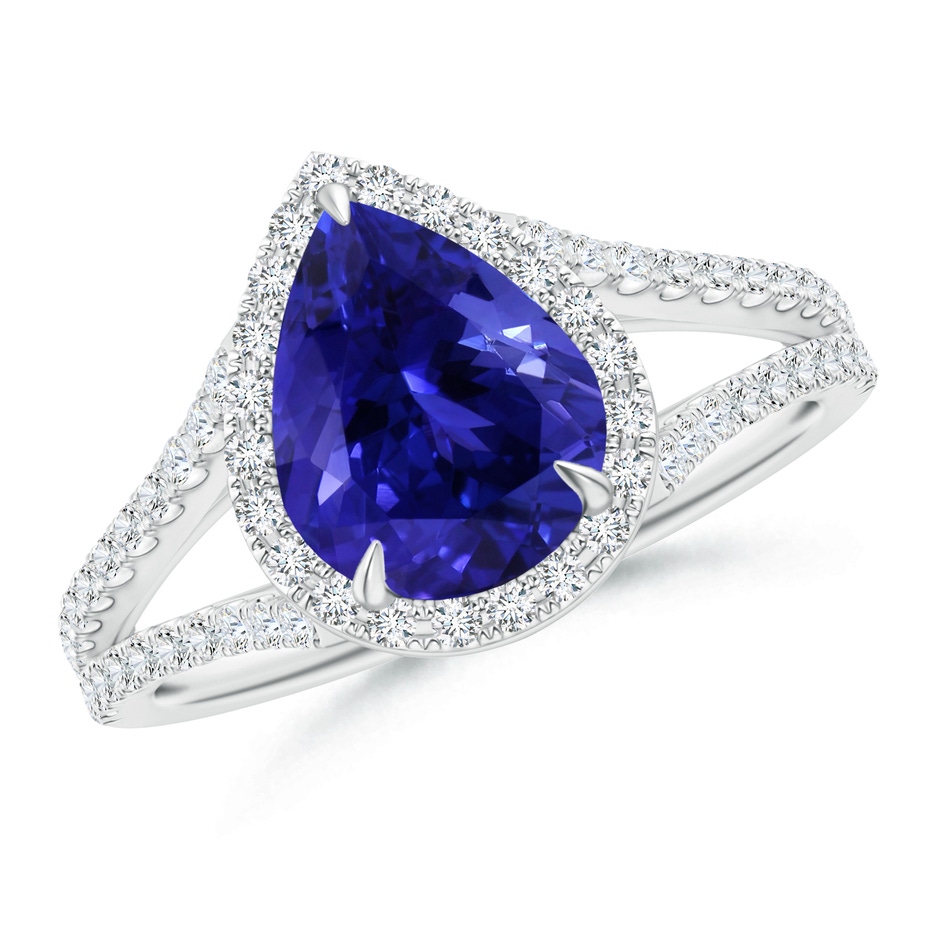 12.07x8.06x5.30mm AAA GIA Certified Pear-Shaped Tanzanite Halo Split Shank Ring in White Gold 