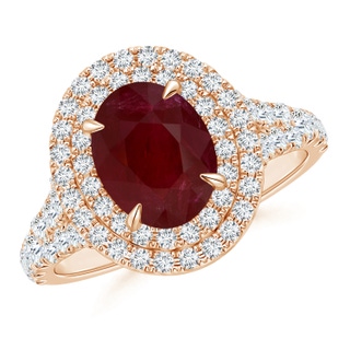 8.97x6.95x3.69mm AA GIA Certified Oval Ruby Double Halo Ring in 10K Rose Gold