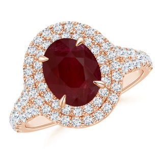 8.97x6.95x3.69mm AA GIA Certified Oval Ruby Double Halo Ring in 18K Rose Gold