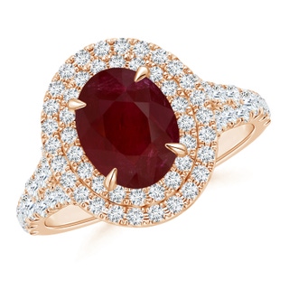 8.97x6.95x3.69mm AA GIA Certified Oval Ruby Double Halo Ring in 9K Rose Gold