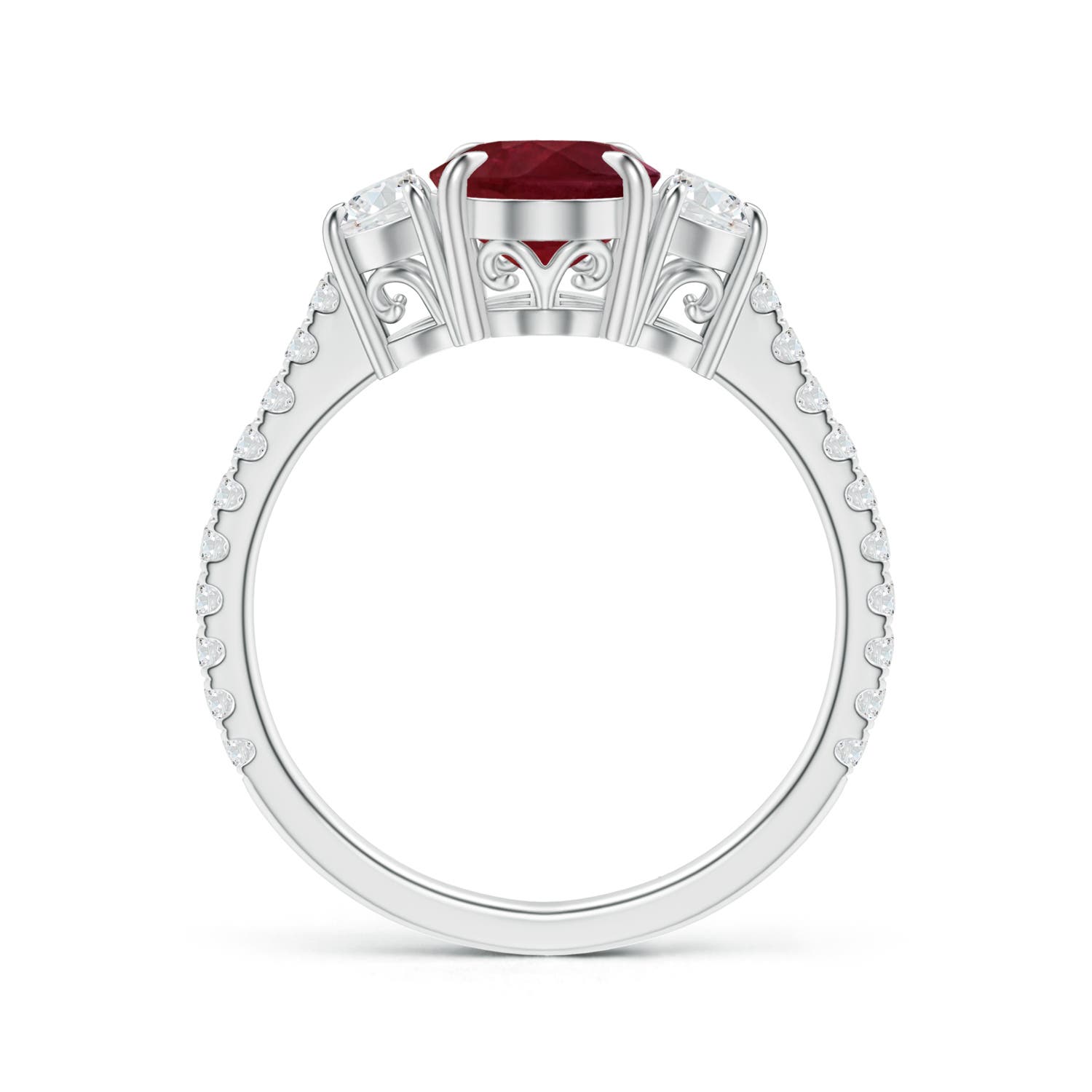 8.97x6.95x3.69mm AA GIA Certified Oval Ruby and Diamond 3 Stone Ring. in P950 Platinum - side 2