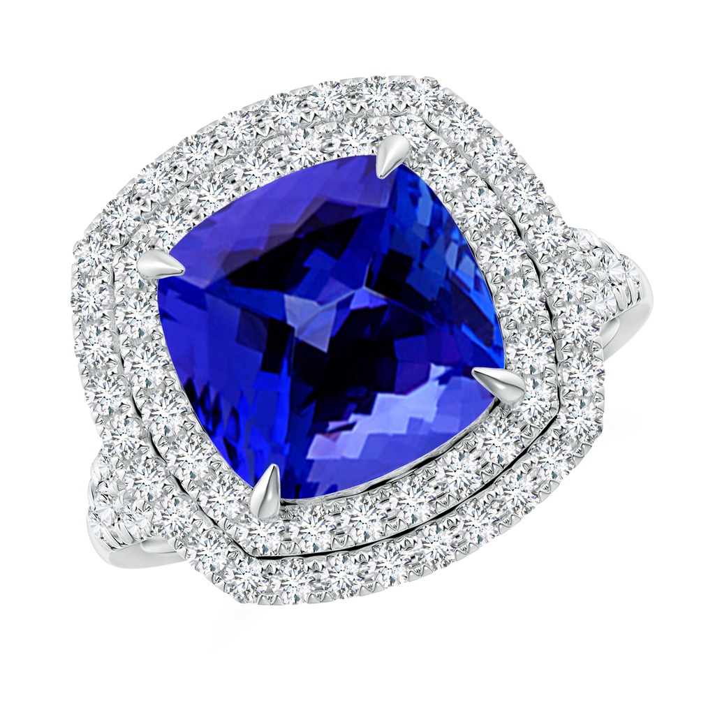9.90x9.89x6.46mm AAAA GIA Certified Cushion Tanzanite Double Halo Cocktail Ring in White Gold