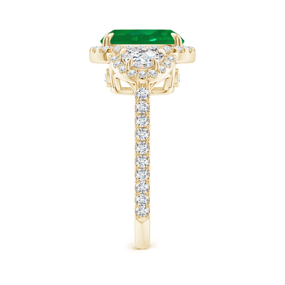 10x8mm AA Cushion Emerald and Half Moon Diamond Halo Ring in Yellow Gold side 299