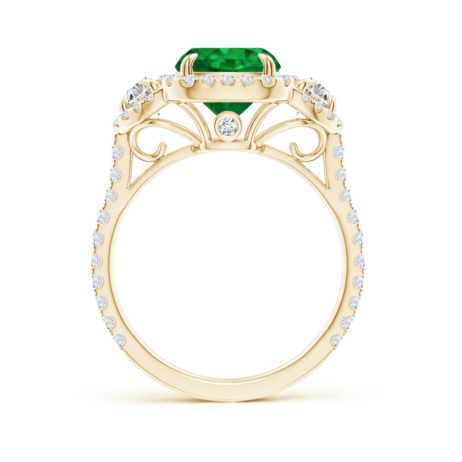 10x8mm AAA Cushion Emerald and Half Moon Diamond Halo Ring in Yellow Gold side 199