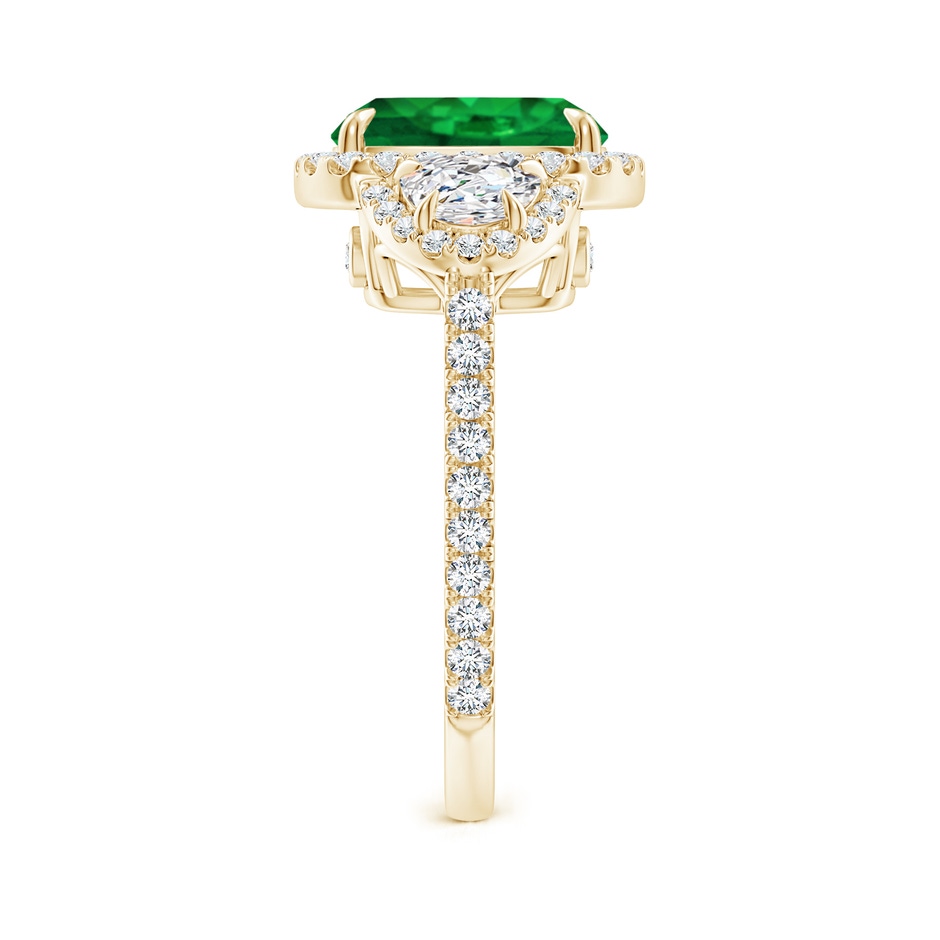 10x8mm AAA Cushion Emerald and Half Moon Diamond Halo Ring in Yellow Gold side 299