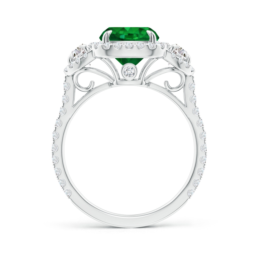 10x8mm AAAA Cushion Emerald and Half Moon Diamond Halo Ring in White Gold - side 199