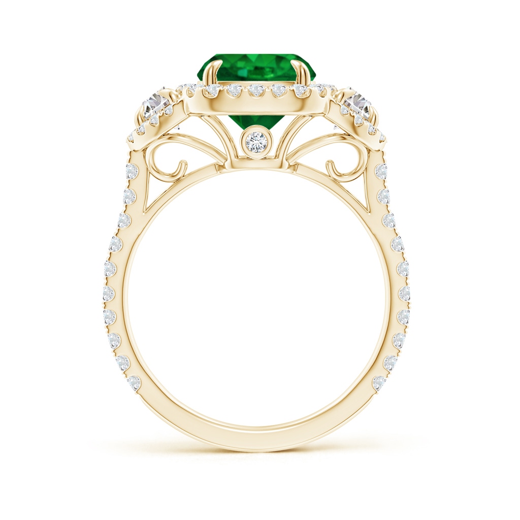 10x8mm AAAA Cushion Emerald and Half Moon Diamond Halo Ring in Yellow Gold - side 199