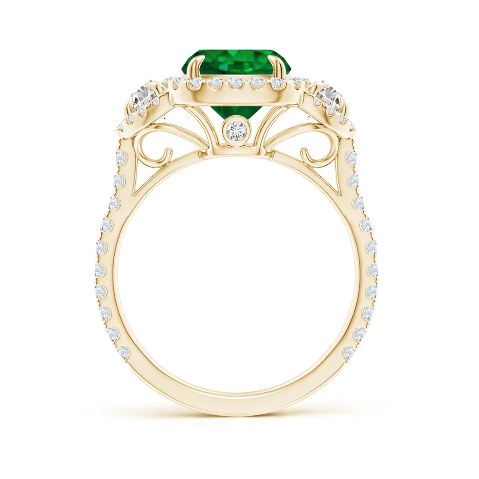 10x8mm AAAA Cushion Emerald and Half Moon Diamond Halo Ring in Yellow Gold side 199