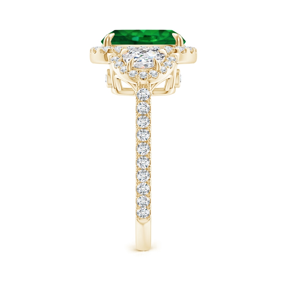 10x8mm AAAA Cushion Emerald and Half Moon Diamond Halo Ring in Yellow Gold side 299