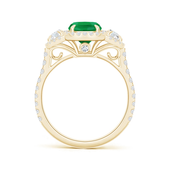 8x6mm A Cushion Emerald and Half Moon Diamond Halo Ring in Yellow Gold side 199