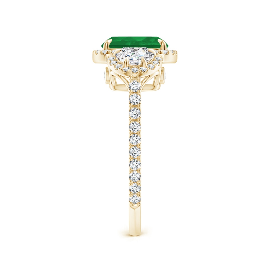 8x6mm A Cushion Emerald and Half Moon Diamond Halo Ring in Yellow Gold side 299