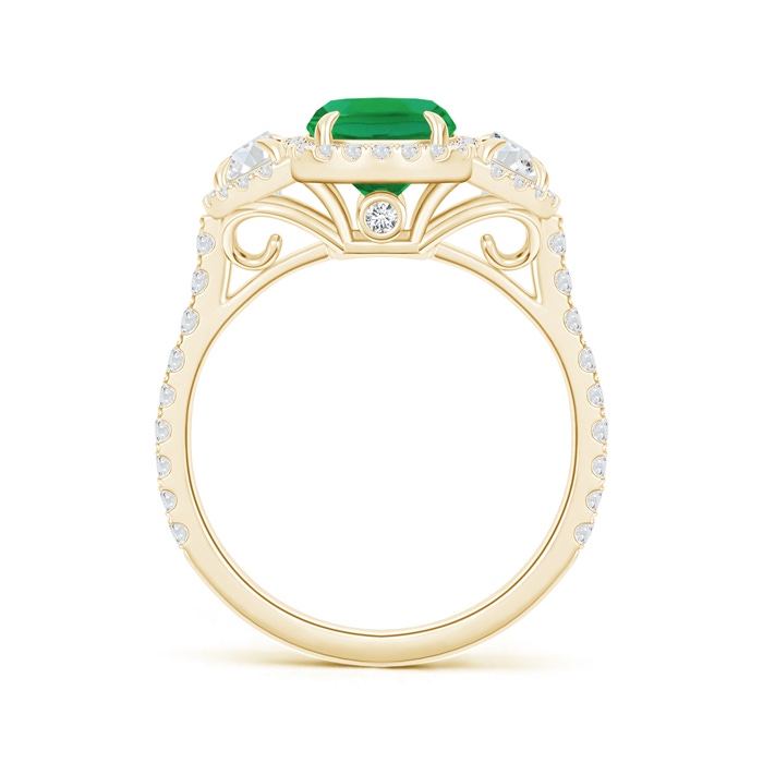 8x6mm AA Cushion Emerald and Half Moon Diamond Halo Ring in Yellow Gold side 199