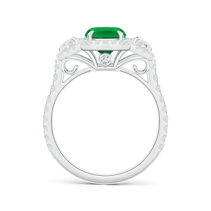 8x6mm AAA Cushion Emerald and Half Moon Diamond Halo Ring in White Gold - side 199