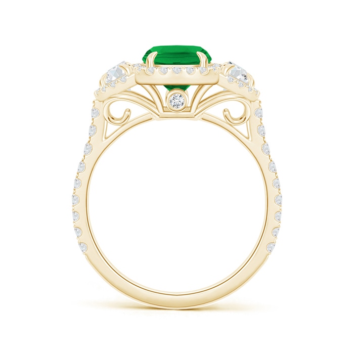 8x6mm AAA Cushion Emerald and Half Moon Diamond Halo Ring in Yellow Gold Side 199