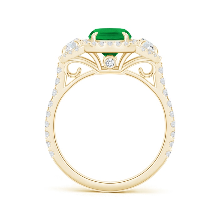 8x6mm AAA Cushion Emerald and Half Moon Diamond Halo Ring in Yellow Gold side 199