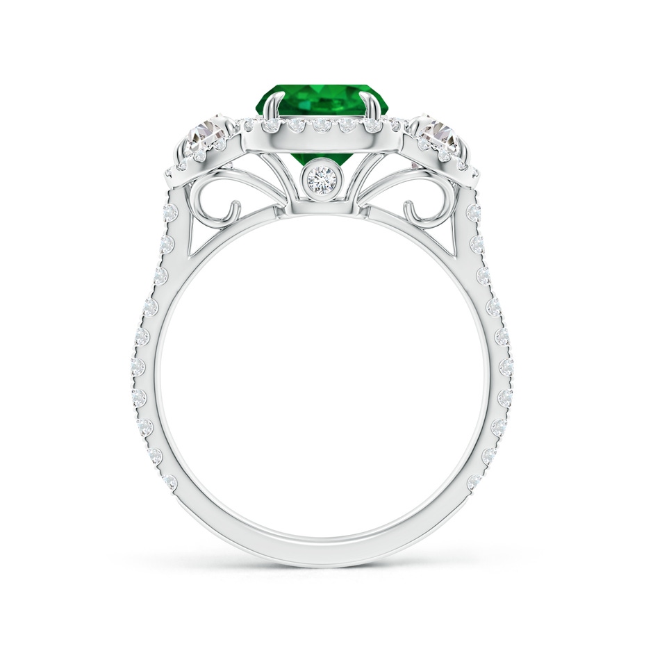 9x7mm AAAA Cushion Emerald and Half Moon Diamond Halo Ring in P950 Platinum side 199