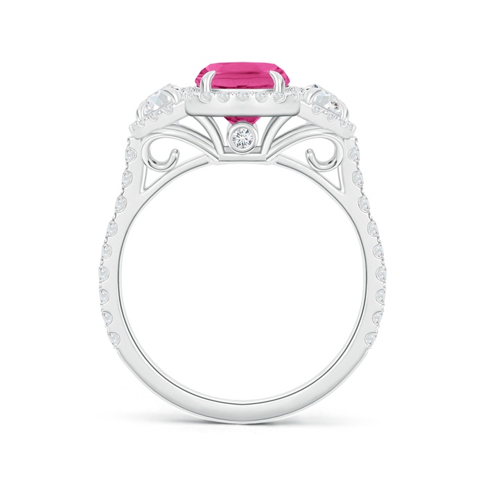 8x6mm AAA Cushion Pink Sapphire and Half Moon Diamond Halo Ring in White Gold product image