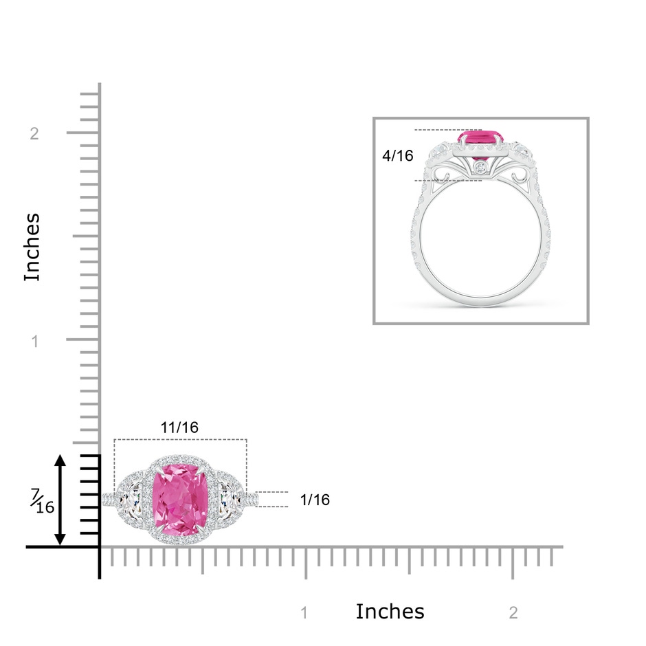 8x6mm AAA Cushion Pink Sapphire and Half Moon Diamond Halo Ring in White Gold product image