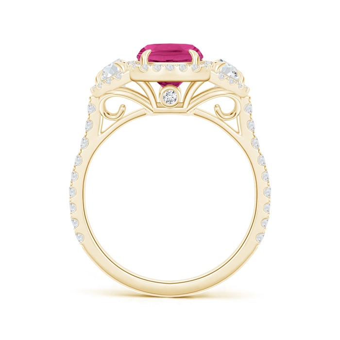 8x6mm AAAA Cushion Pink Sapphire and Half Moon Diamond Halo Ring in Yellow Gold product image