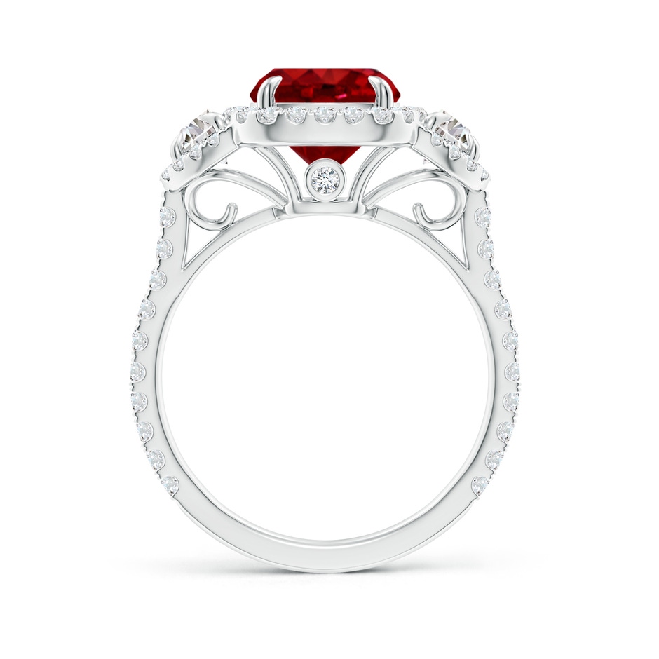 10x8mm AAAA Cushion Ruby and Half Moon Diamond Halo Ring in P950 Platinum side 199