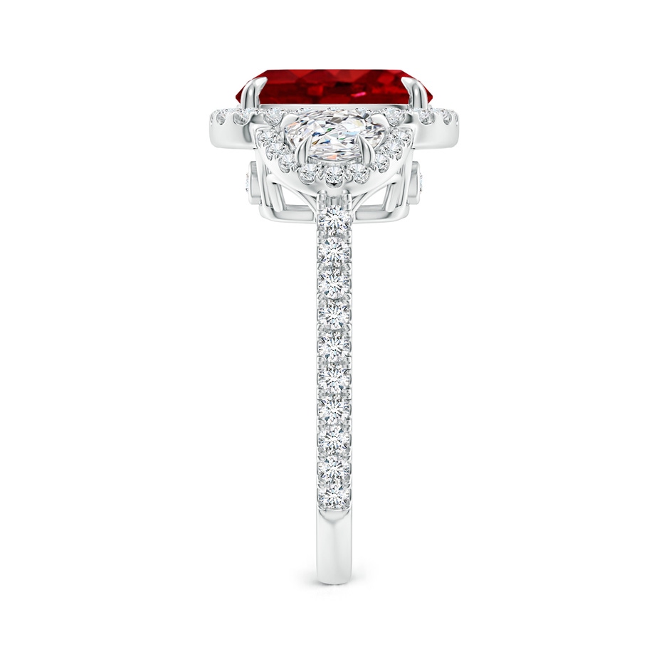10x8mm AAAA Cushion Ruby and Half Moon Diamond Halo Ring in P950 Platinum side 299