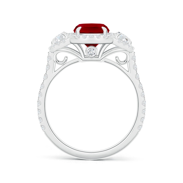 8x6mm AAA Cushion Ruby and Half Moon Diamond Halo Ring in White Gold - side 199