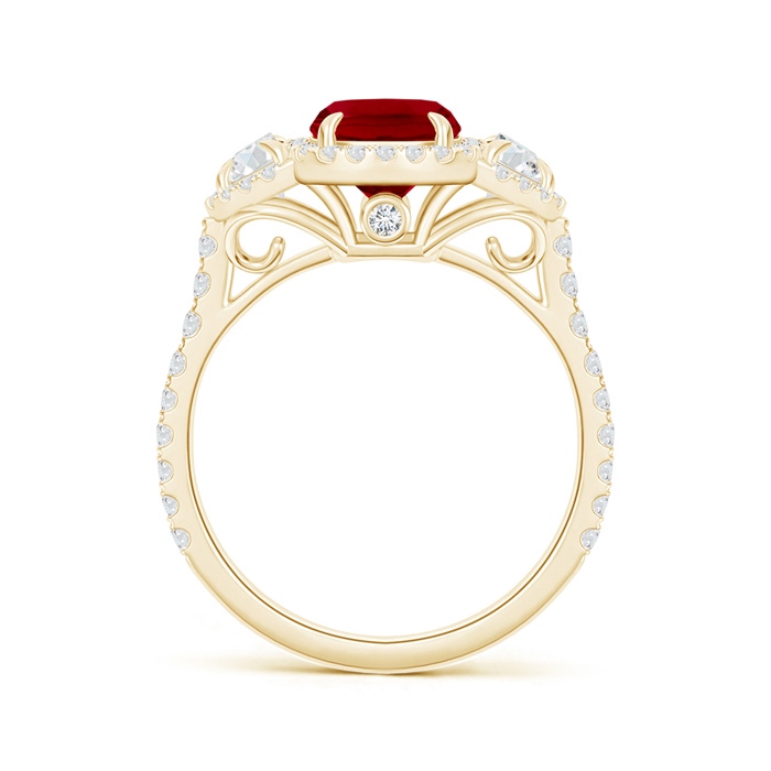 8x6mm AAA Cushion Ruby and Half Moon Diamond Halo Ring in Yellow Gold - side 199
