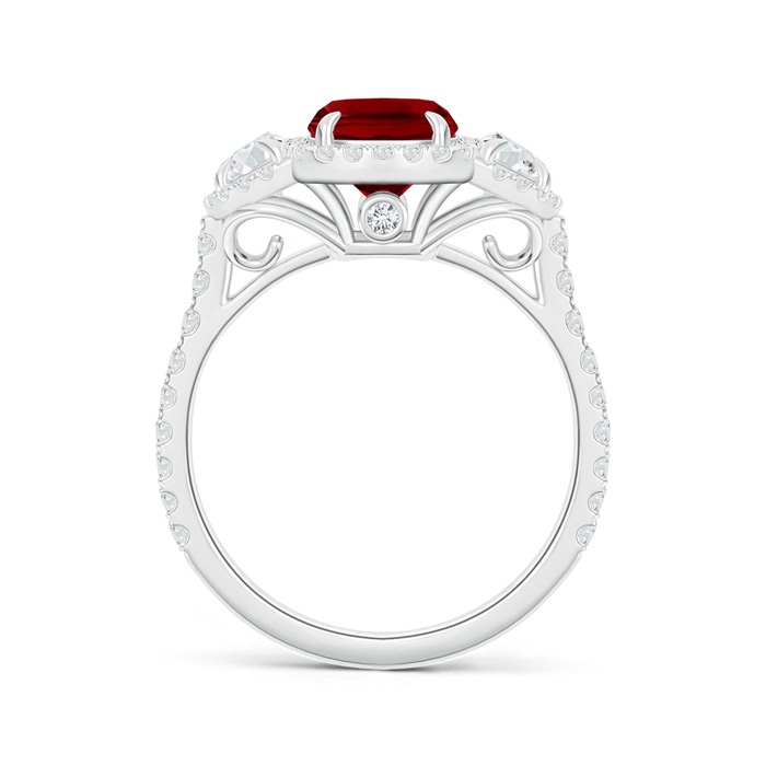 8x6mm AAAA Cushion Ruby and Half Moon Diamond Halo Ring in P950 Platinum side 199