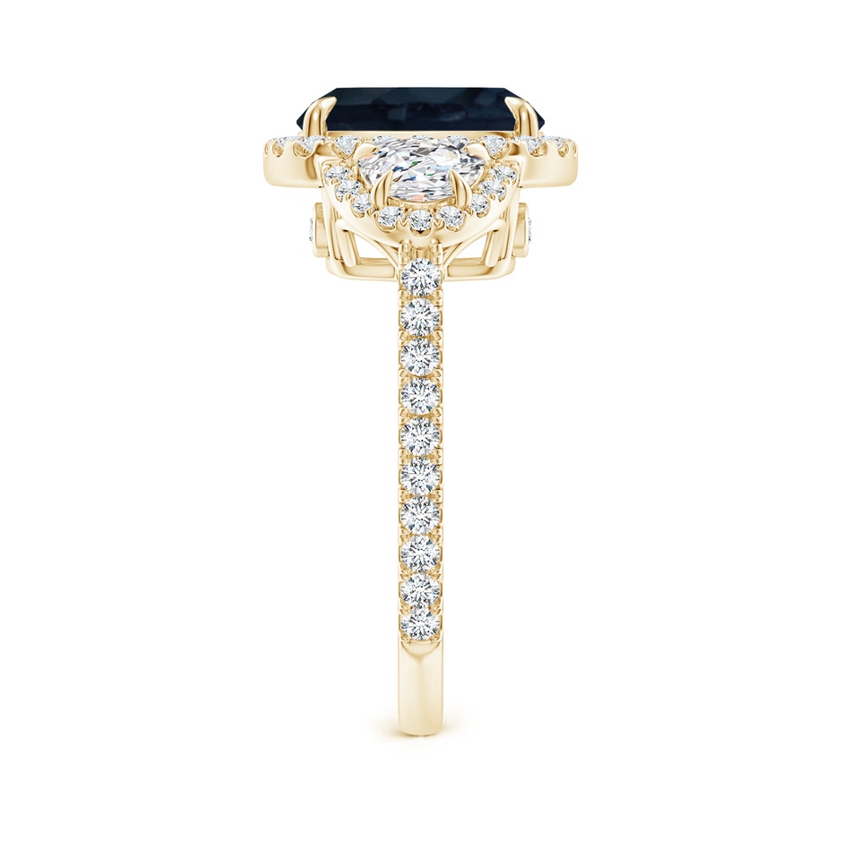 10x8mm A Cushion Blue Sapphire and Half Moon Diamond Halo Ring in Yellow Gold side 299