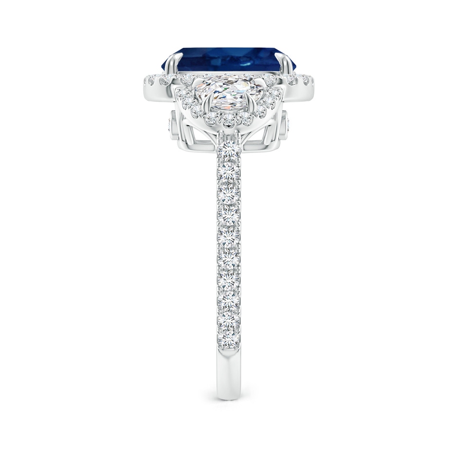 10x8mm AA Cushion Blue Sapphire and Half Moon Diamond Halo Ring in White Gold side 299