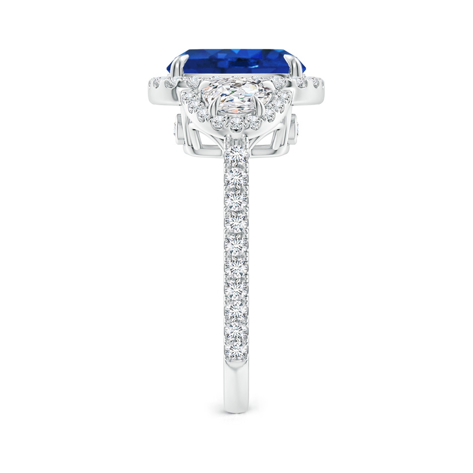 10x8mm AAA Cushion Blue Sapphire and Half Moon Diamond Halo Ring in White Gold side 299