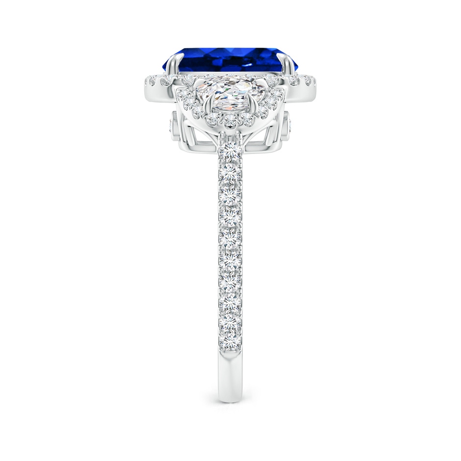 10x8mm AAAA Cushion Blue Sapphire and Half Moon Diamond Halo Ring in P950 Platinum side 299