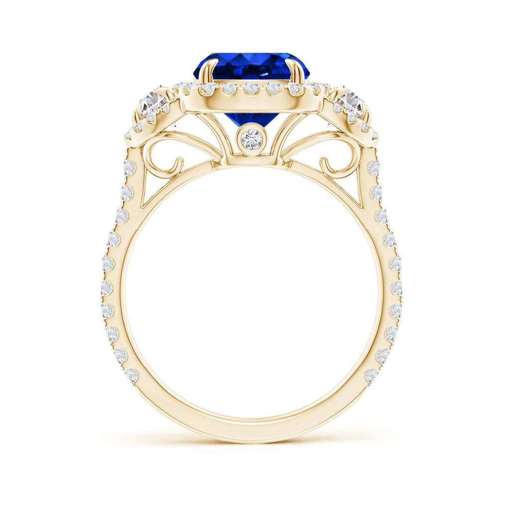 10x8mm Lab-Grown Cushion Blue Sapphire and Half Moon Diamond Halo Ring in Yellow Gold - side 199