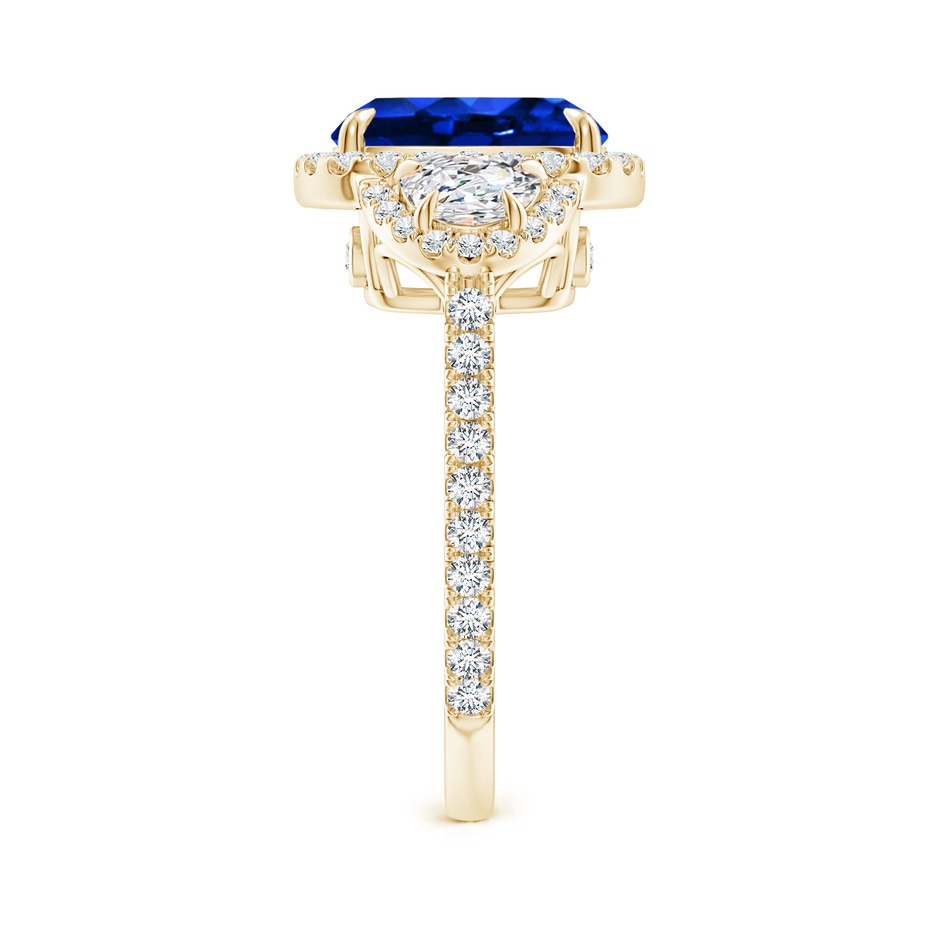10x8mm Lab-Grown Cushion Blue Sapphire and Half Moon Diamond Halo Ring in Yellow Gold side 299