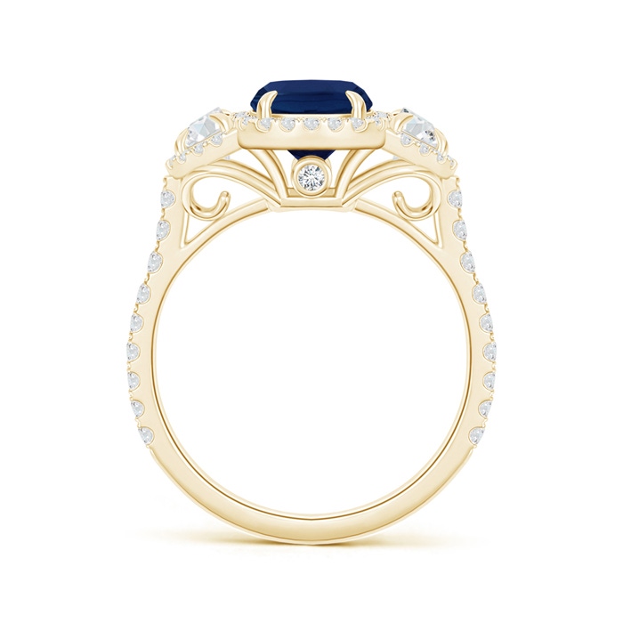 8x6mm A Cushion Blue Sapphire and Half Moon Diamond Halo Ring in Yellow Gold side 199