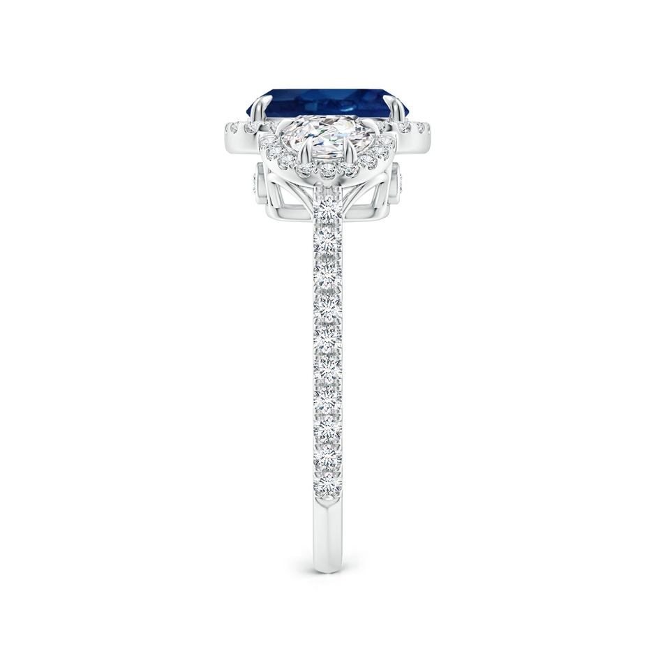 8x6mm AA Cushion Blue Sapphire and Half Moon Diamond Halo Ring in White Gold side 299
