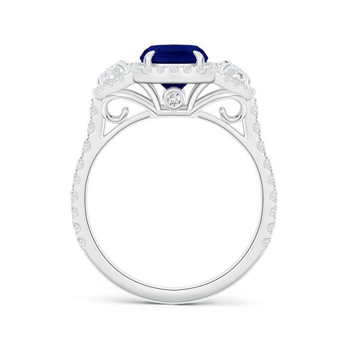 8x6mm AAA Cushion Blue Sapphire and Half Moon Diamond Halo Ring in White Gold side 199