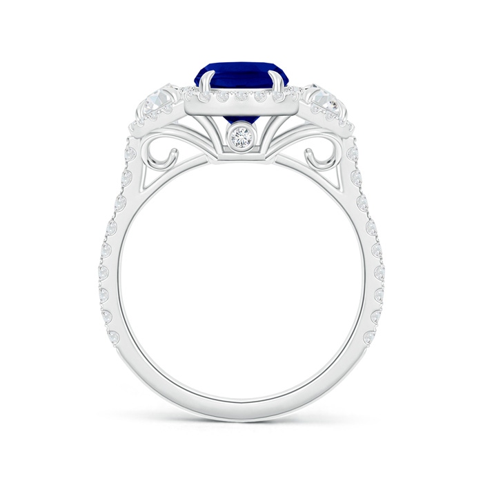 8x6mm AAAA Cushion Blue Sapphire and Half Moon Diamond Halo Ring in P950 Platinum side 199