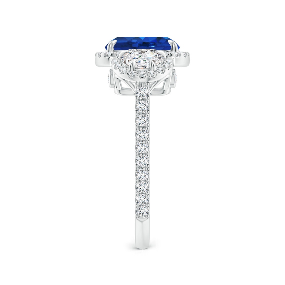 9x7mm AAA Cushion Blue Sapphire and Half Moon Diamond Halo Ring in White Gold side 299