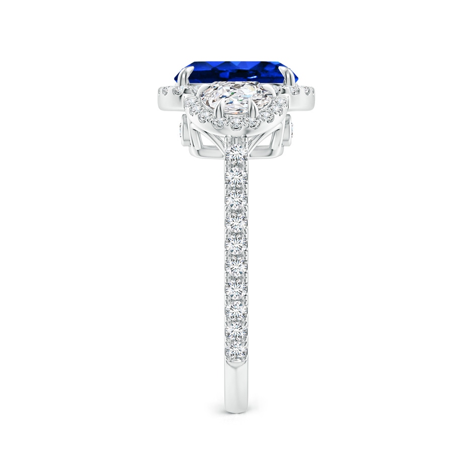 9x7mm AAAA Cushion Blue Sapphire and Half Moon Diamond Halo Ring in P950 Platinum side 299